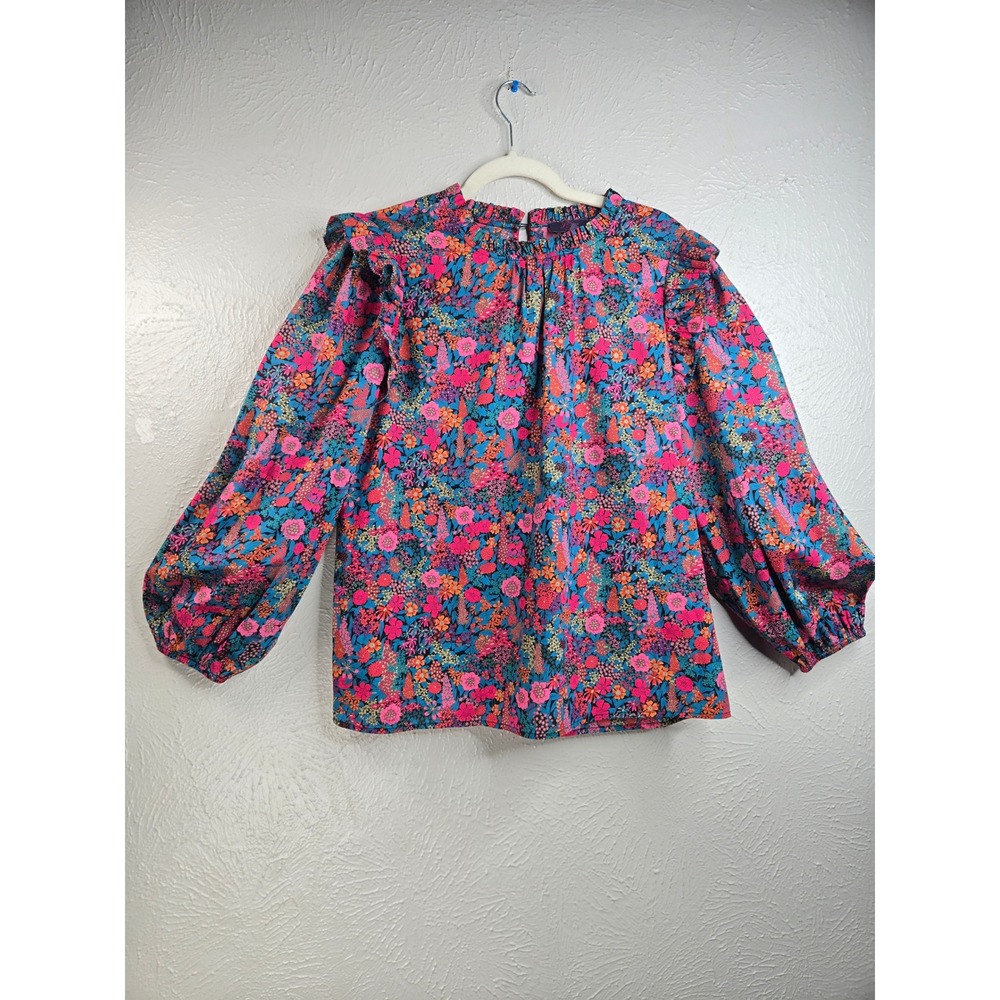J.Crew Liberty Ruffle Blouse Top M Pink Floral Long Sleeve Shirt Artsy Eclectic